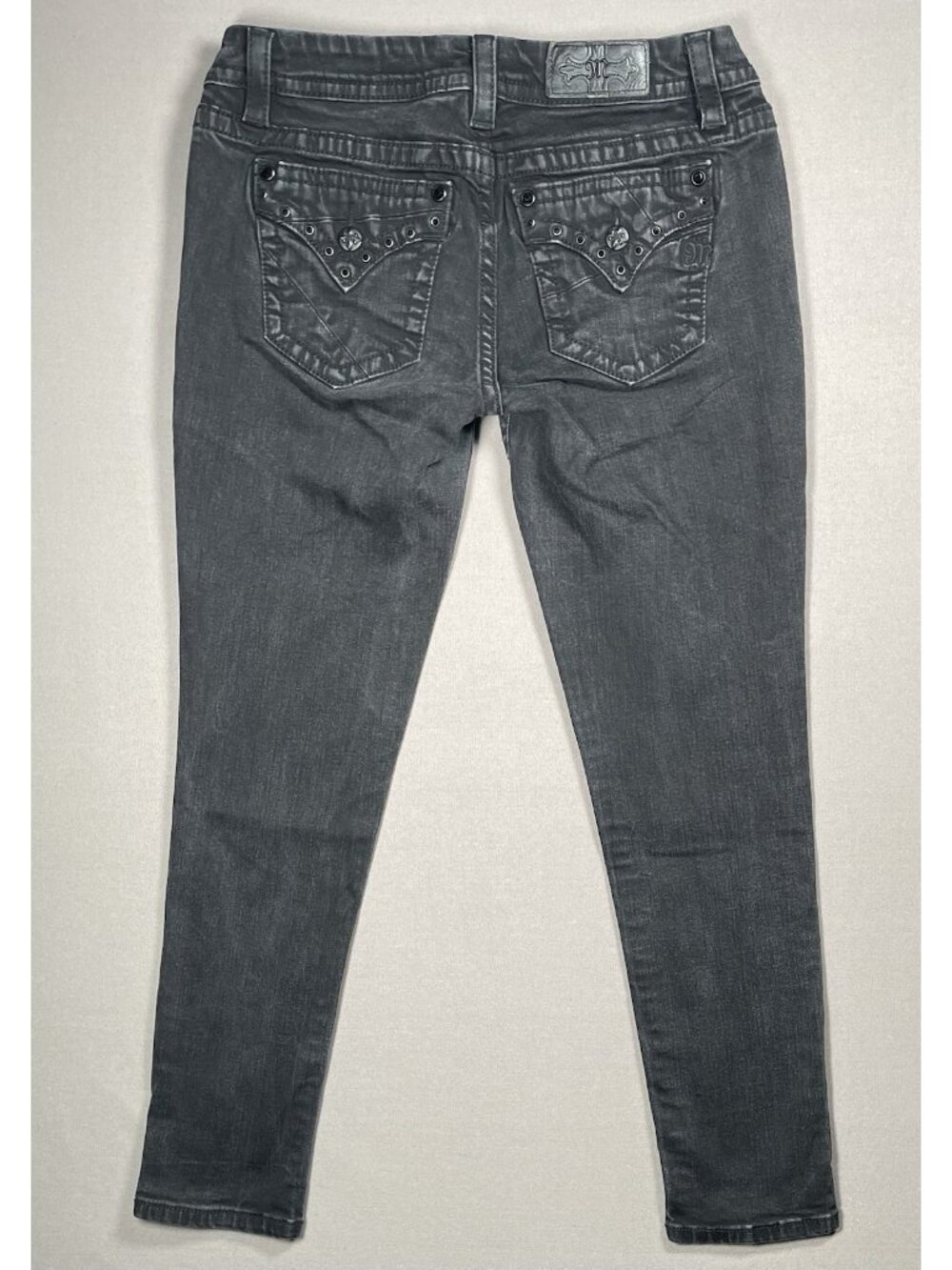Miss Me Easy Skinny Mid Rise Black Studs Denim Jeans - Women Size 31 X 29.5"